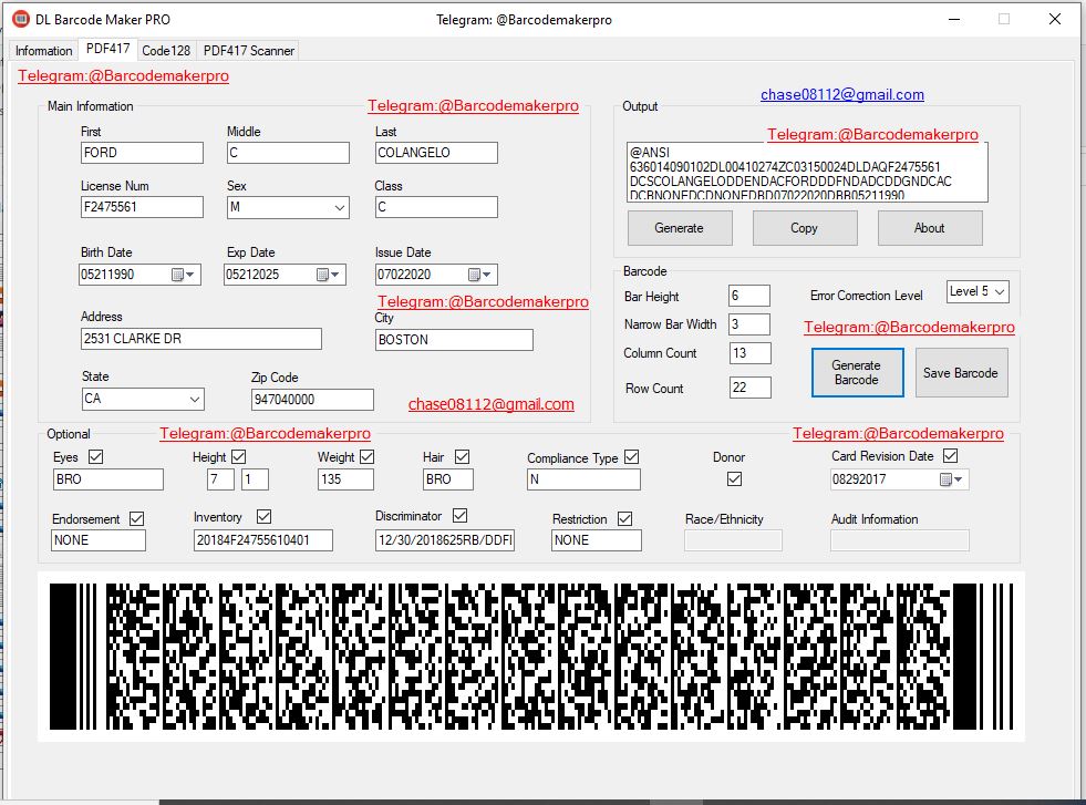 pdf417 drivers license generator free