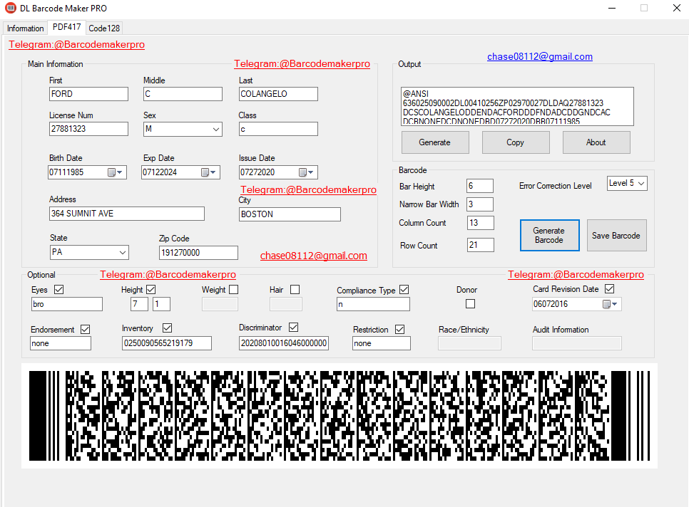 pdf417 barcode generator for drivers license - Barcode Maker Pro